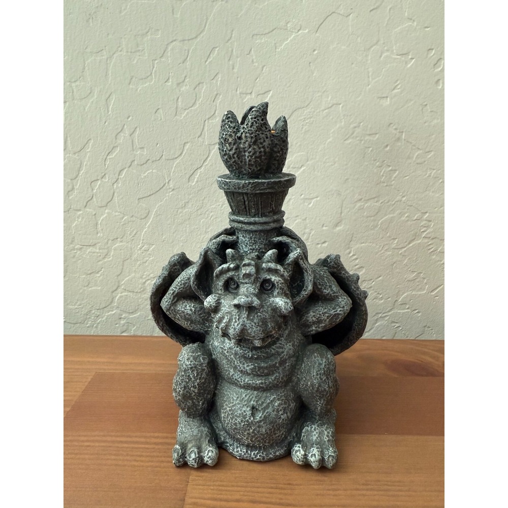 Gargoyle Gothic Night Guard Candleholder Hand Painted Resin Fantasy Decor 7in
